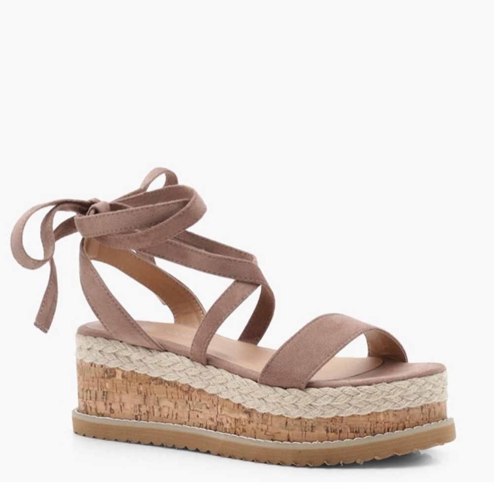 Flatform Espadrille Tie Up Sandals